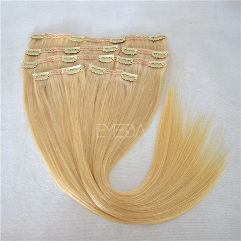 Premium raw european virgin human hair seamless Lace clip in hair extensions  HJ 022